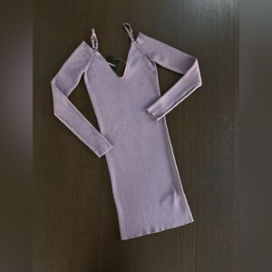 Forever 21 Lavender Ribbed Cold-Shoulder Long Sleeve Dress